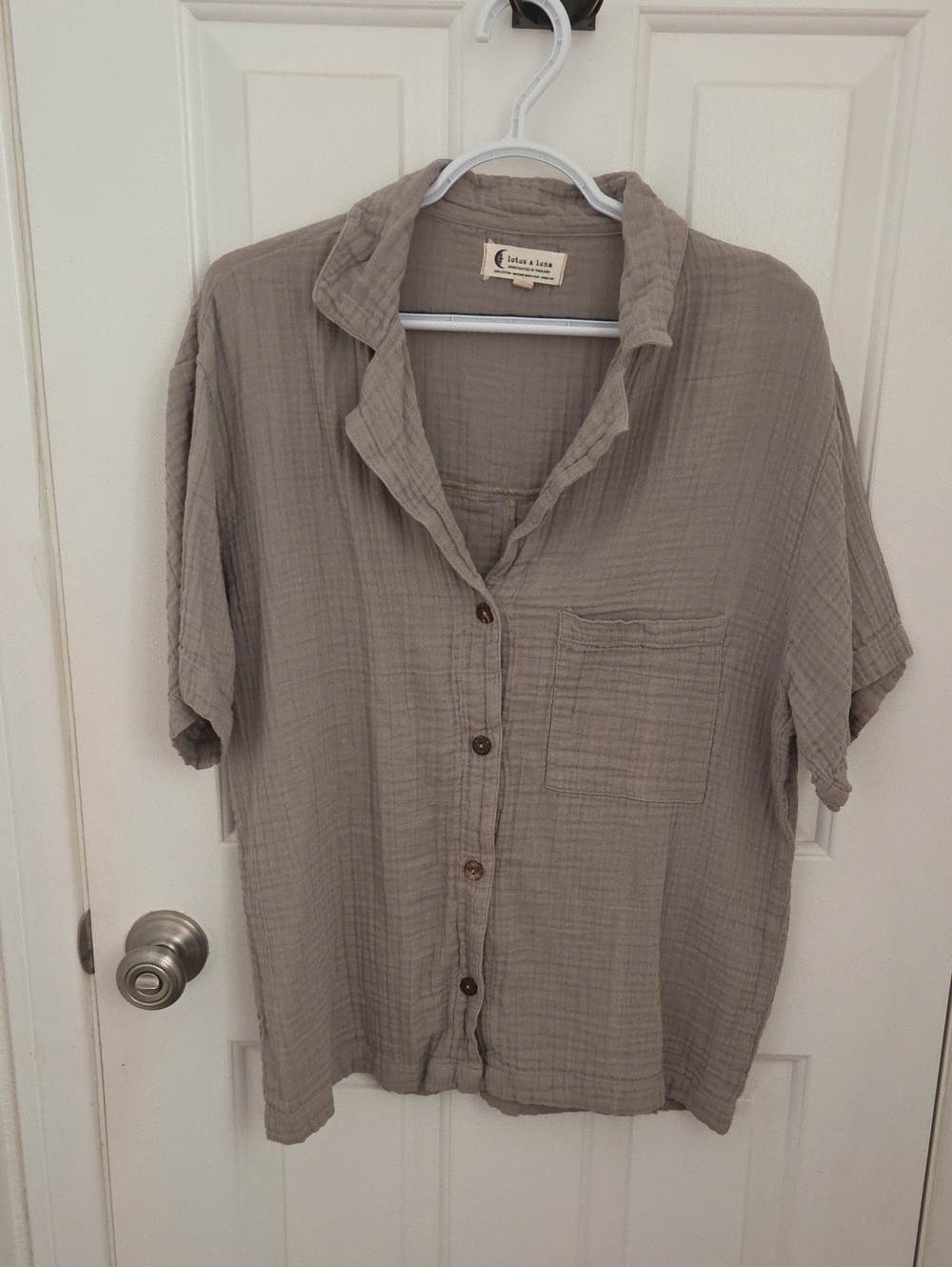 Lotus & Luna Cotton Button-Front Relaxed Shirt - Taupe